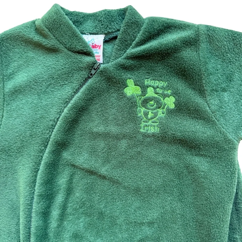 Vintage 80s Baby Fleece sleeper St Patricks Day Irish Clover‎ Green 0-3M